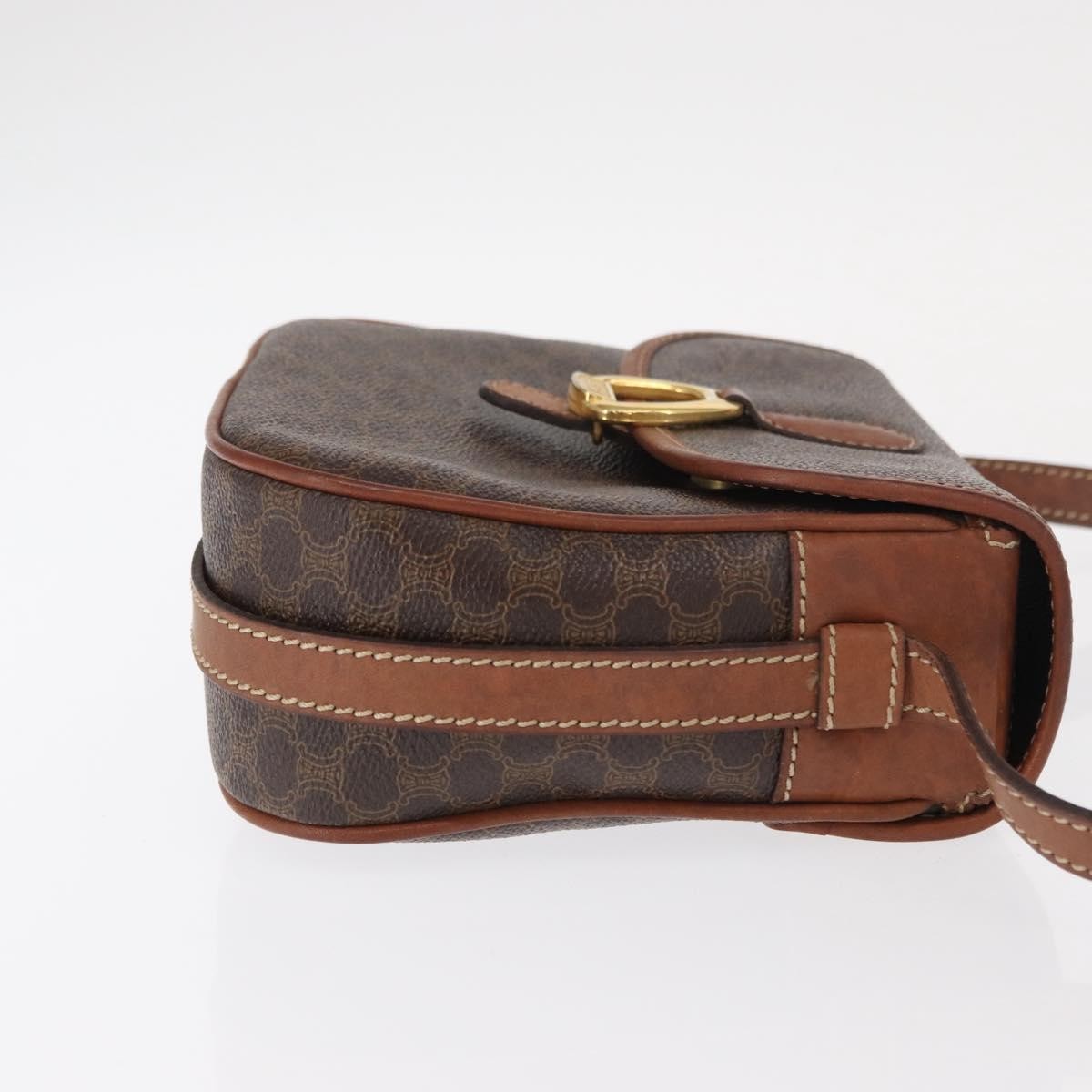 Celine CELINE Macadam Canvas Shoulder Bag PVC Leather Brown Gold Authentic BA9074