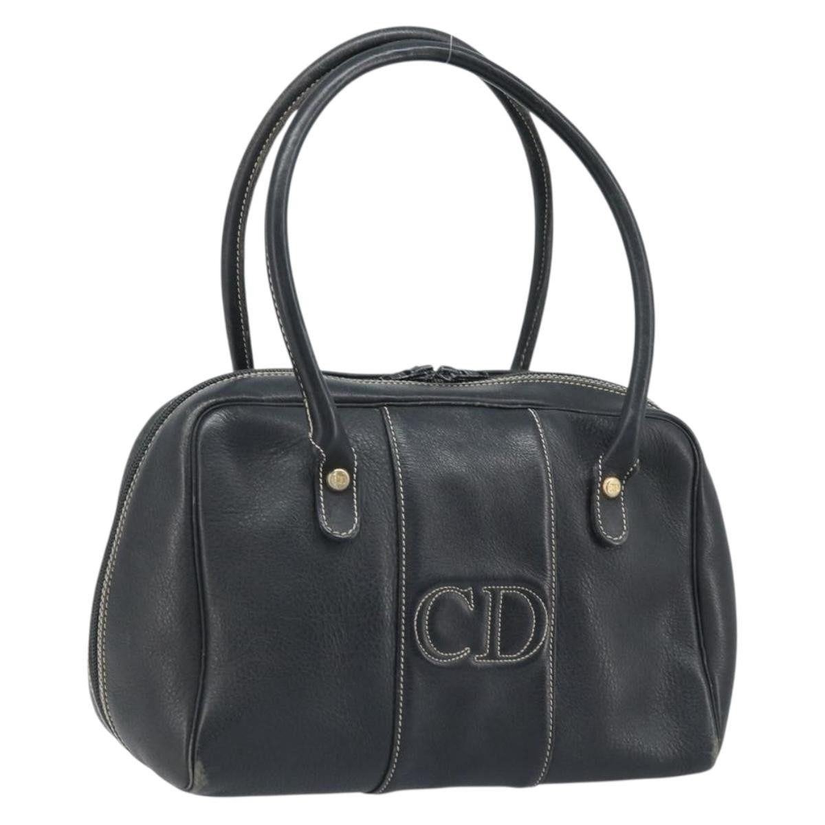 Dior Christian Dior Hand Bag Leather Black Gold Authentic ep13686
