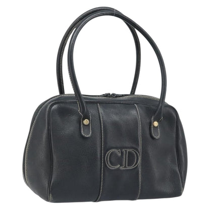 Dior Christian Dior Hand Bag Leather Black Gold Authentic ep13686