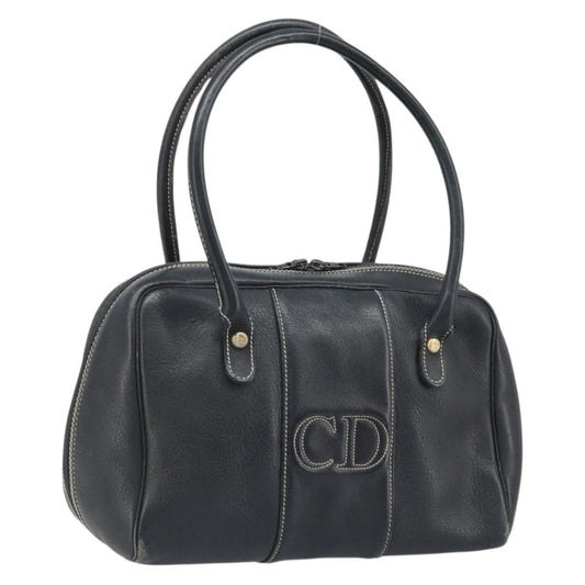 Dior Christian Dior Hand Bag Leather Black Gold Authentic ep13686