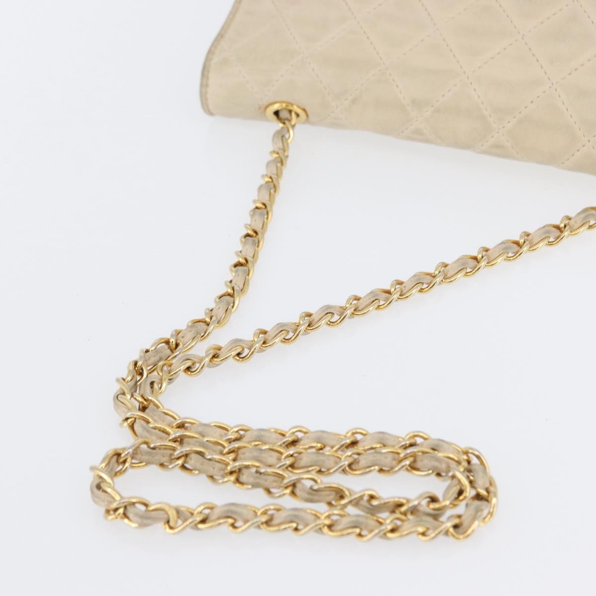 Chanel CHANEL Matelasse Chain Shoulder Bag Lamb Skin Beige Gold CC Authentic BA10672