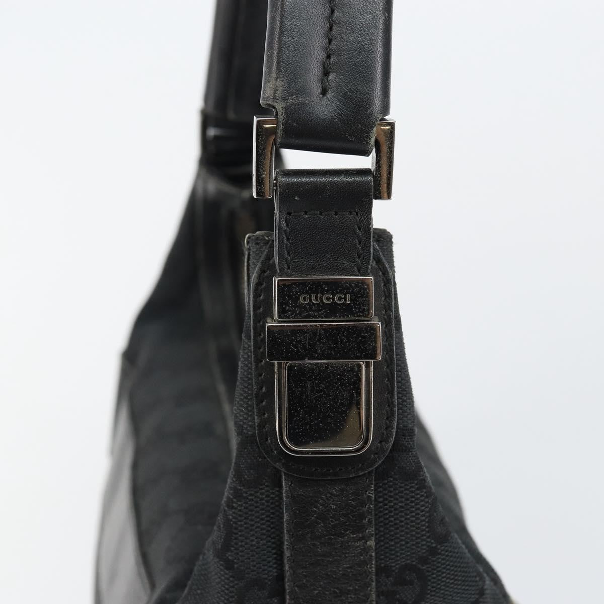 Gucci GUCCI GG Canvas Shoulder Bag Black Silver 001 4302 Authentic 144270