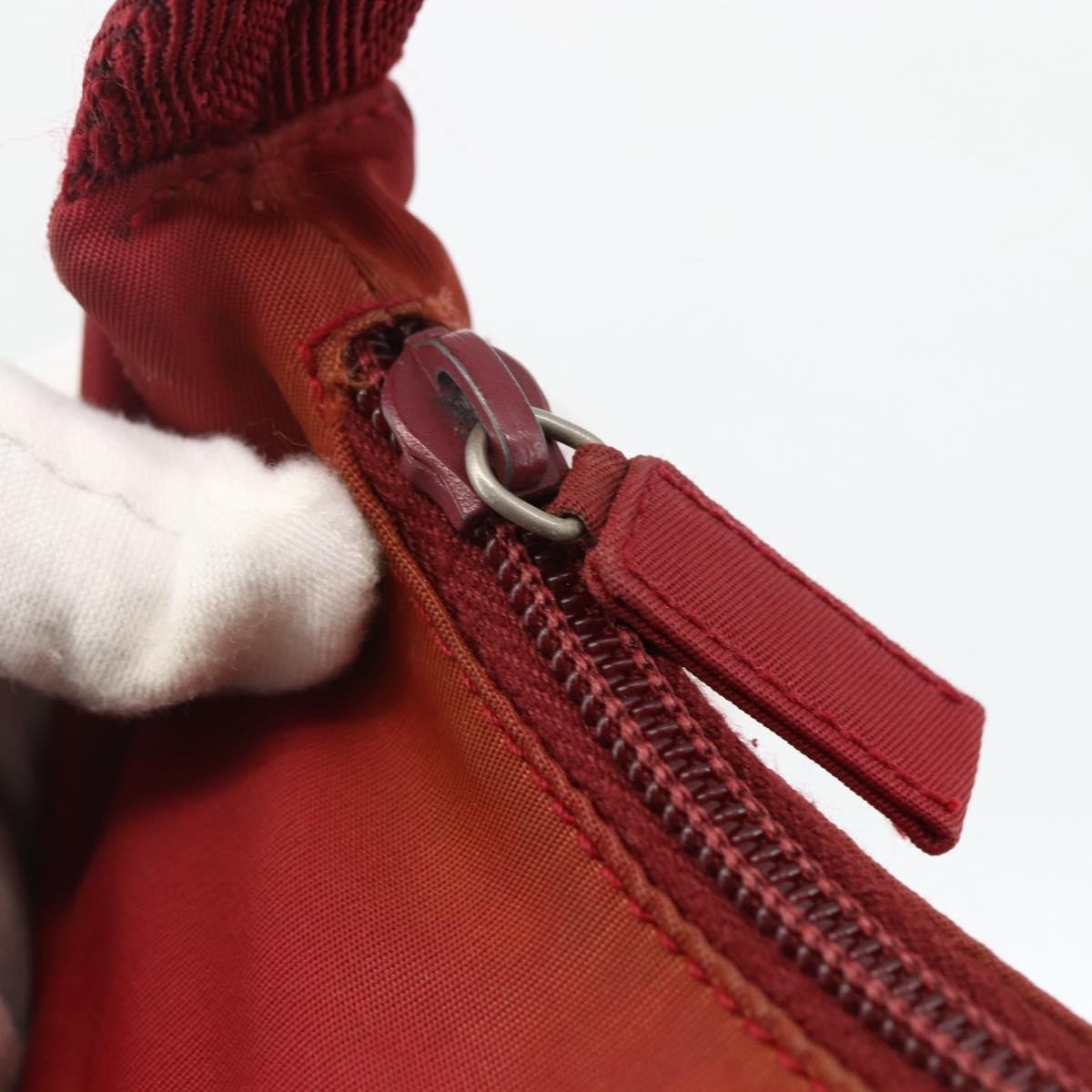 Prada PRADA Hand Bag Nylon Red Silver Authentic LNZ991