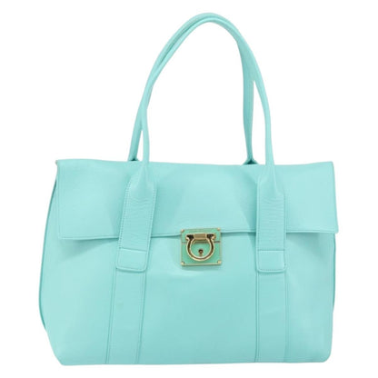 Salvatore Ferragamo Salvatore Ferragamo Gancini Hand Bag Leather Turquoise Blue Gold Authentic 150296