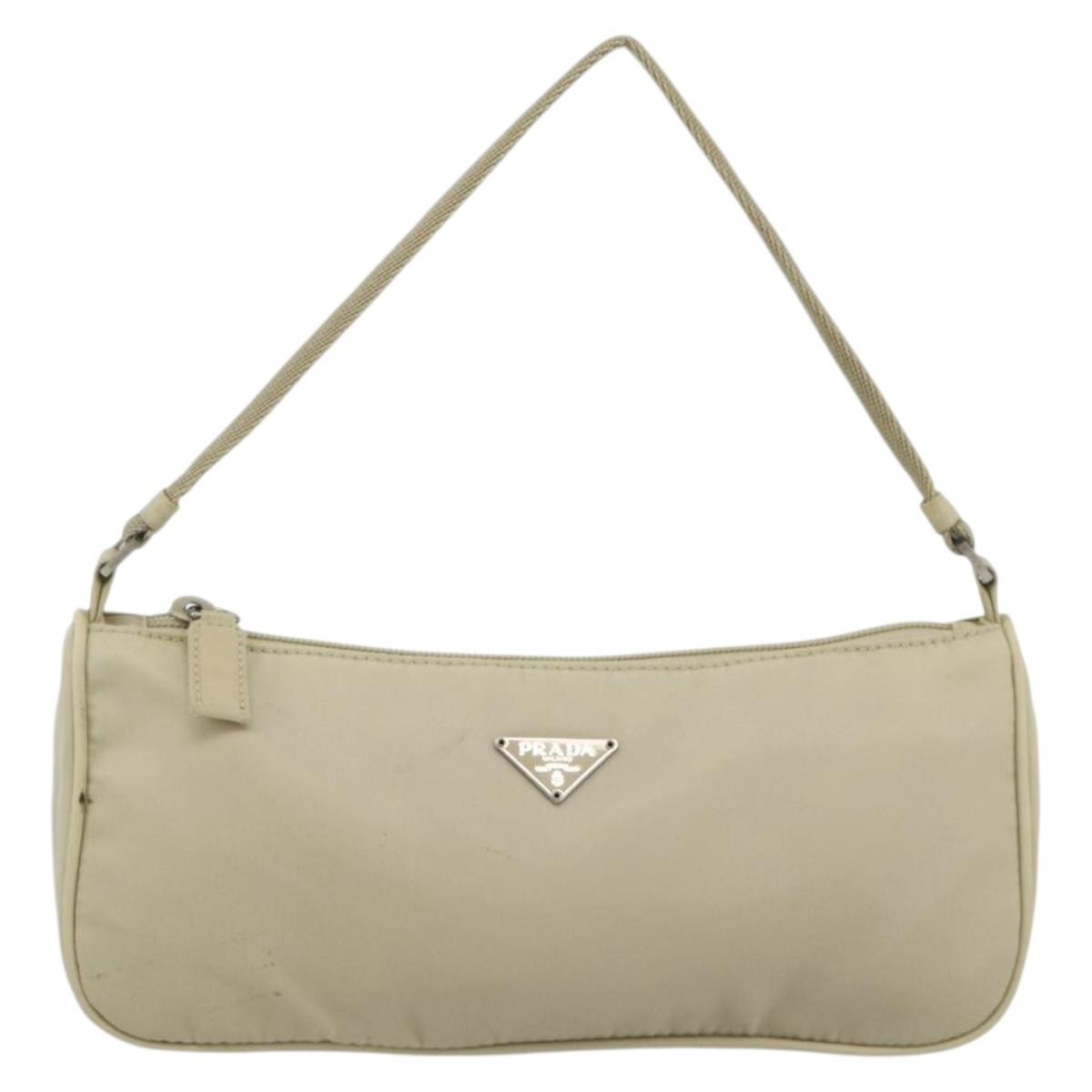 Prada PRADA Accessory Pouch Nylon Beige Silver Authentic BAZ860A Bag