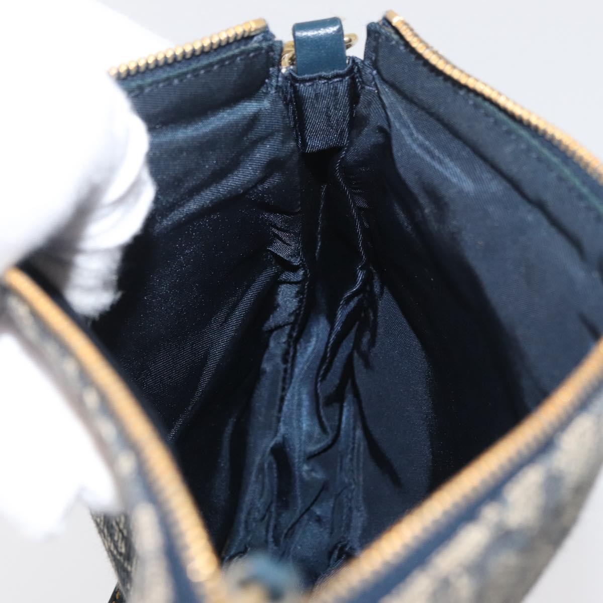 Dior Christian Dior Trotter Canvas Saddle Pouch Hand Bag Navy Gold Authentic bs35277