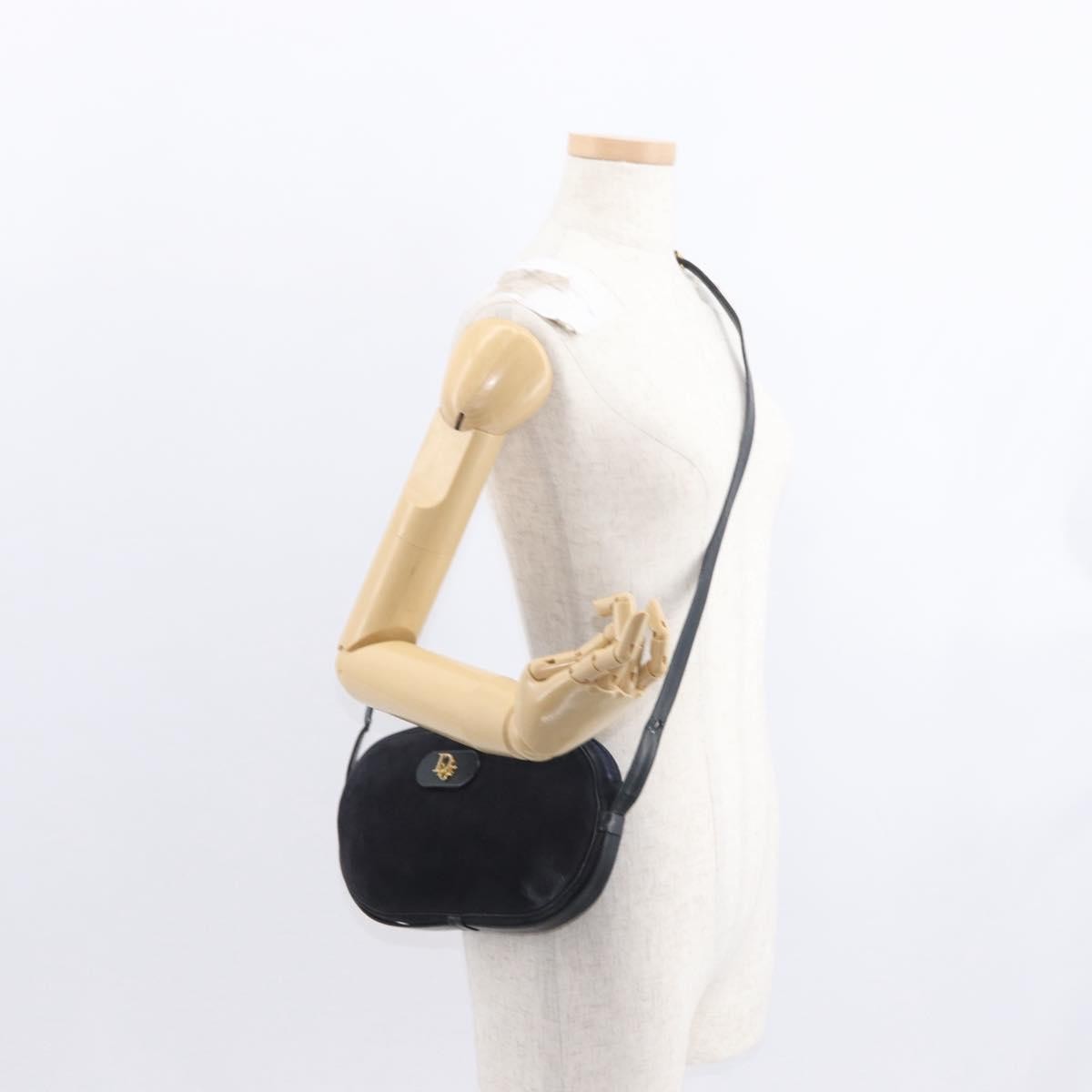 Dior Christian Dior Shoulder Bag Suede Black Gold Authentic 157242