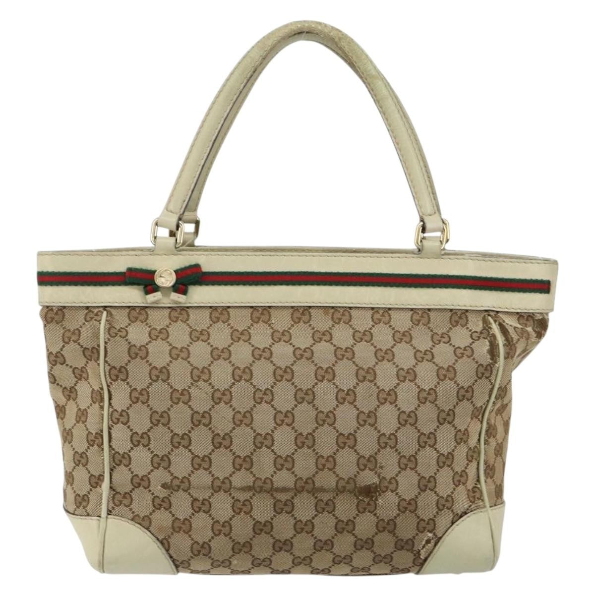 Gucci GUCCI GG Canvas Web Sherry Line Tote Bag Beige Gold 257061 Authentic gh1178