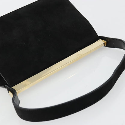 Gucci GUCCI Hand Bag Suede Black Gold 001 2058 1928 0 Authentic yk20276