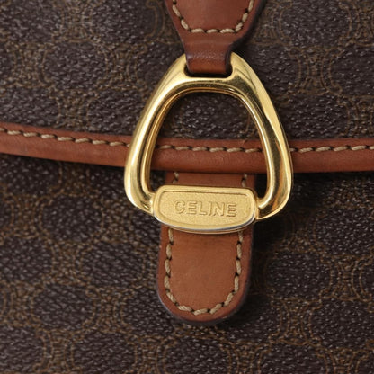 Celine CELINE Macadam Canvas Shoulder Bag PVC Leather Brown Gold Authentic BA9074