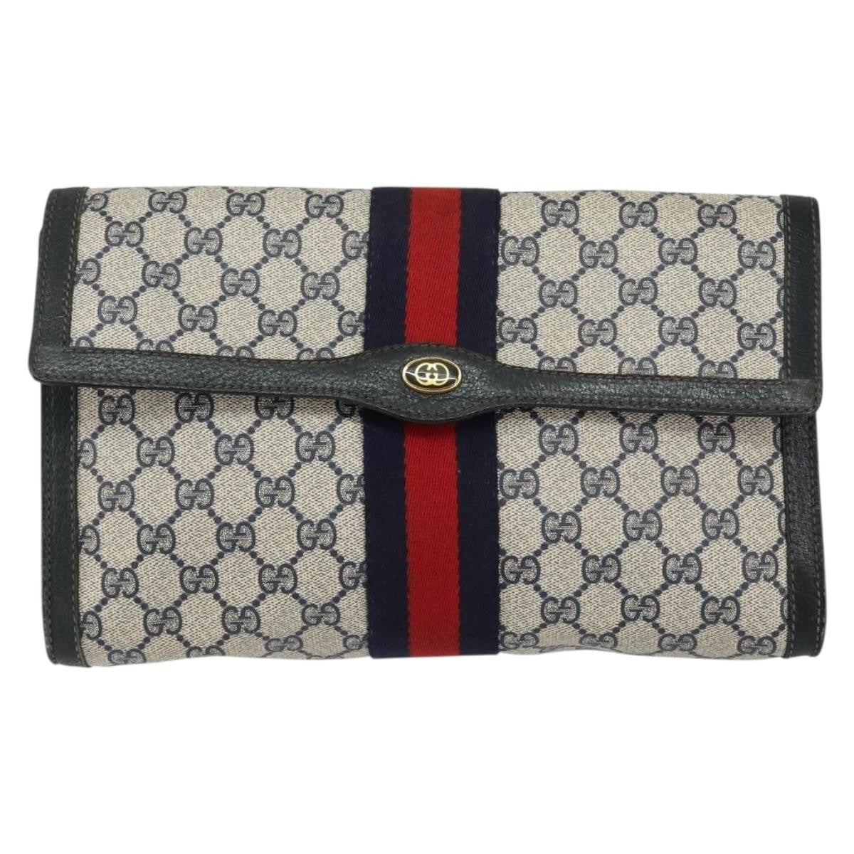 Gucci GUCCI GG Supreme Sherry Line Clutch Bag PVC Navy Red 84 01 007 Authentic 153350
