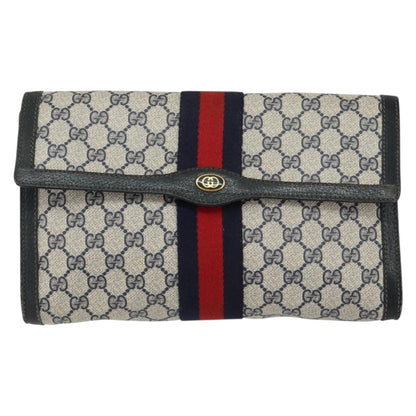 Gucci GUCCI GG Supreme Sherry Line Clutch Bag PVC Navy Red 84 01 007 Authentic 153350