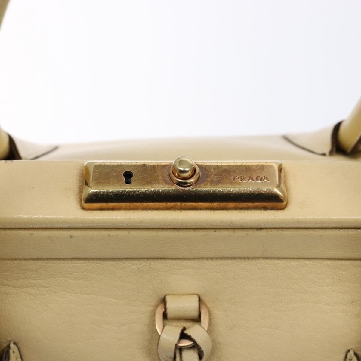 Prada PRADA Gamaguchi Hand Bag Leather Beige Gold Authentic 135924