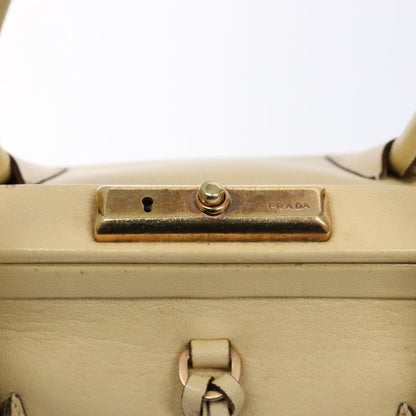 Prada PRADA Gamaguchi Hand Bag Leather Beige Gold Authentic 135924