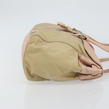 Prada PRADA Tote Bag Nylon Leather Beige Silver Authentic ep12684