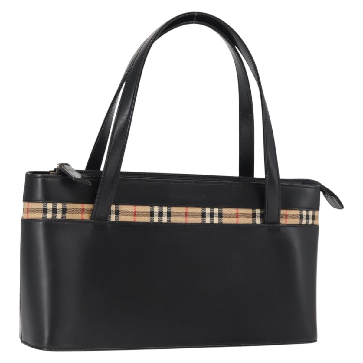 Burberry BURBERRY Nova Check Hand Bag Leather Black Silver Authentic SW1869