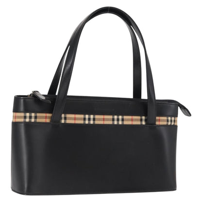 Burberry BURBERRY Nova Check Hand Bag Leather Black Silver Authentic SW1869