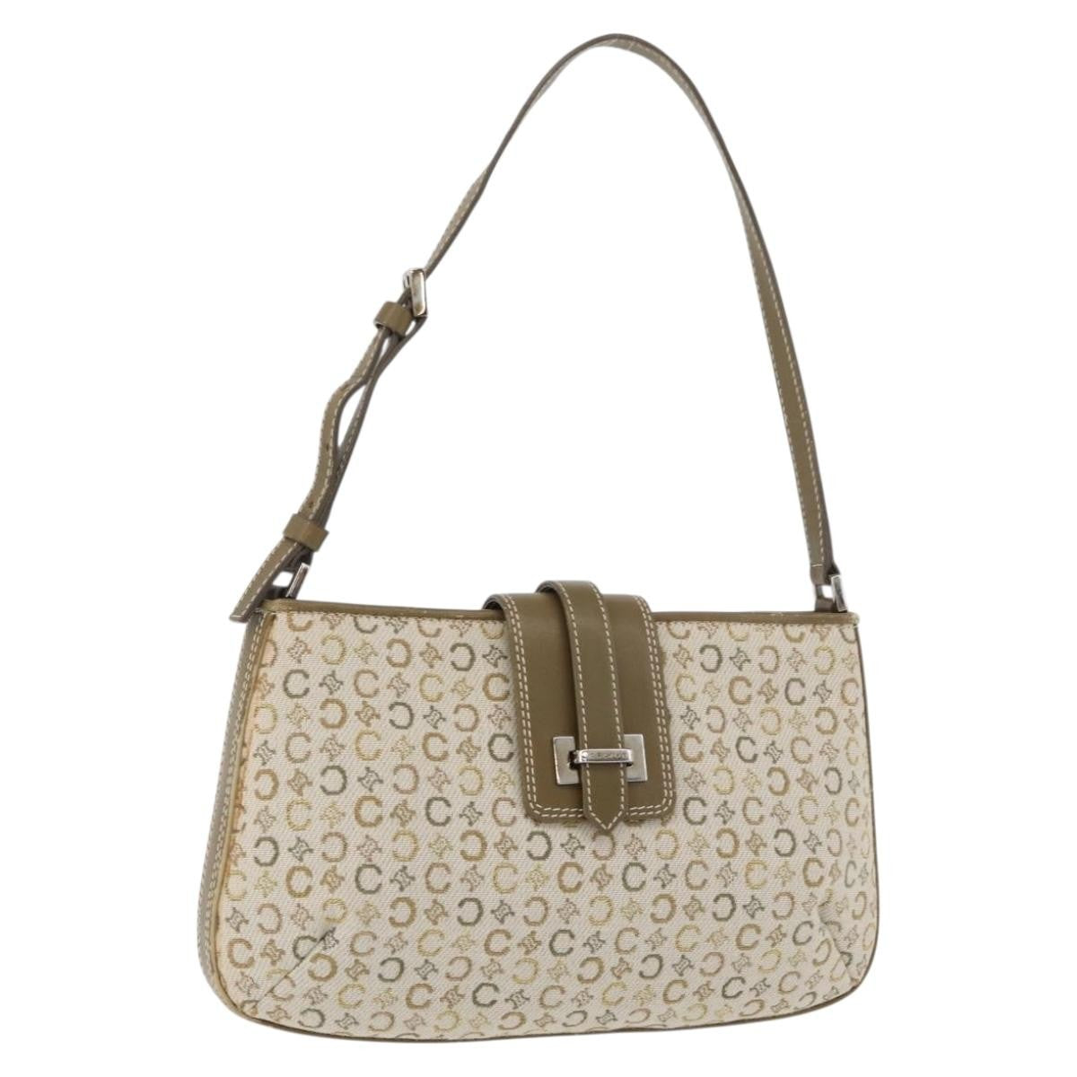 Celine CELINE C Macadam Canvas Shoulder Bag Beige Silver Authentic 176486A