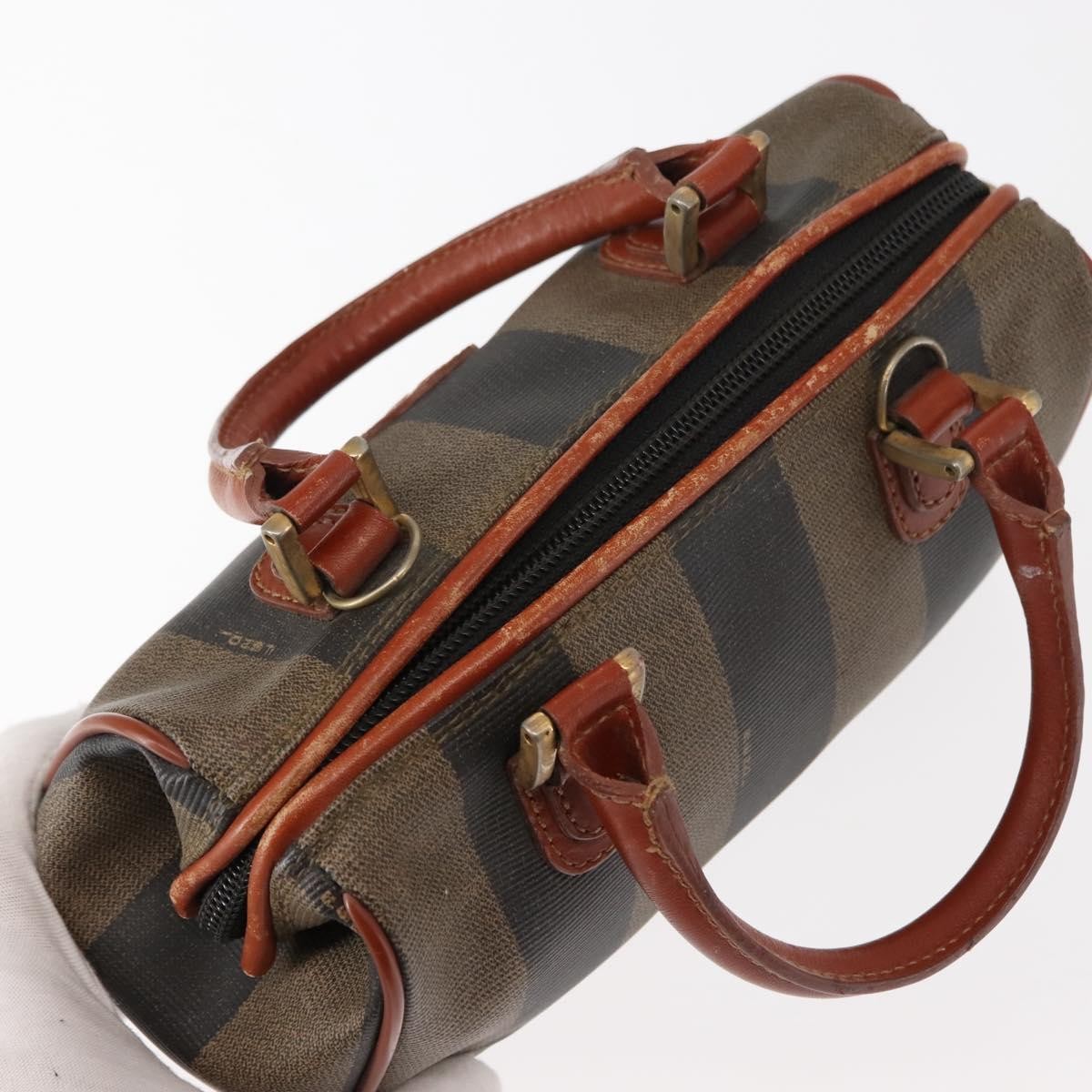 Fendi FENDI Pecan Canvas Hand Bag PVC Black Brown Authentic 146281