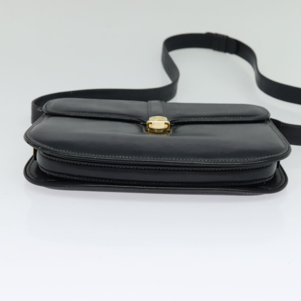 Gucci GUCCI Shoulder Bag Leather Navy Gold Authentic ep8402