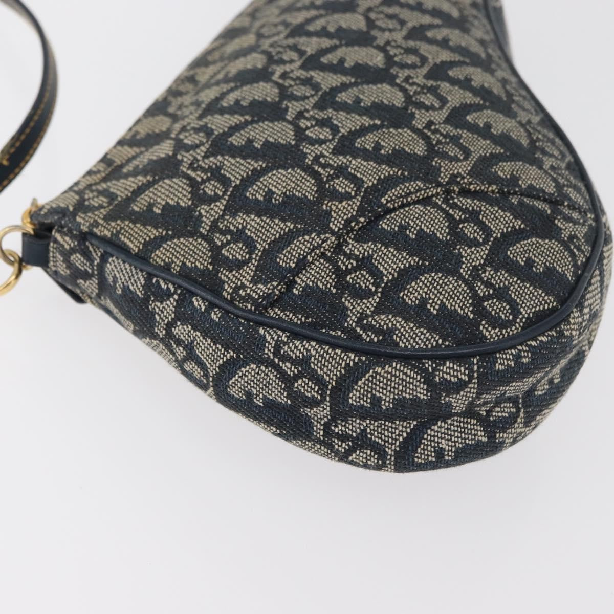 Dior Christian Dior Trotter Canvas Saddle Pouch Hand Bag Navy Gold Authentic bs35277