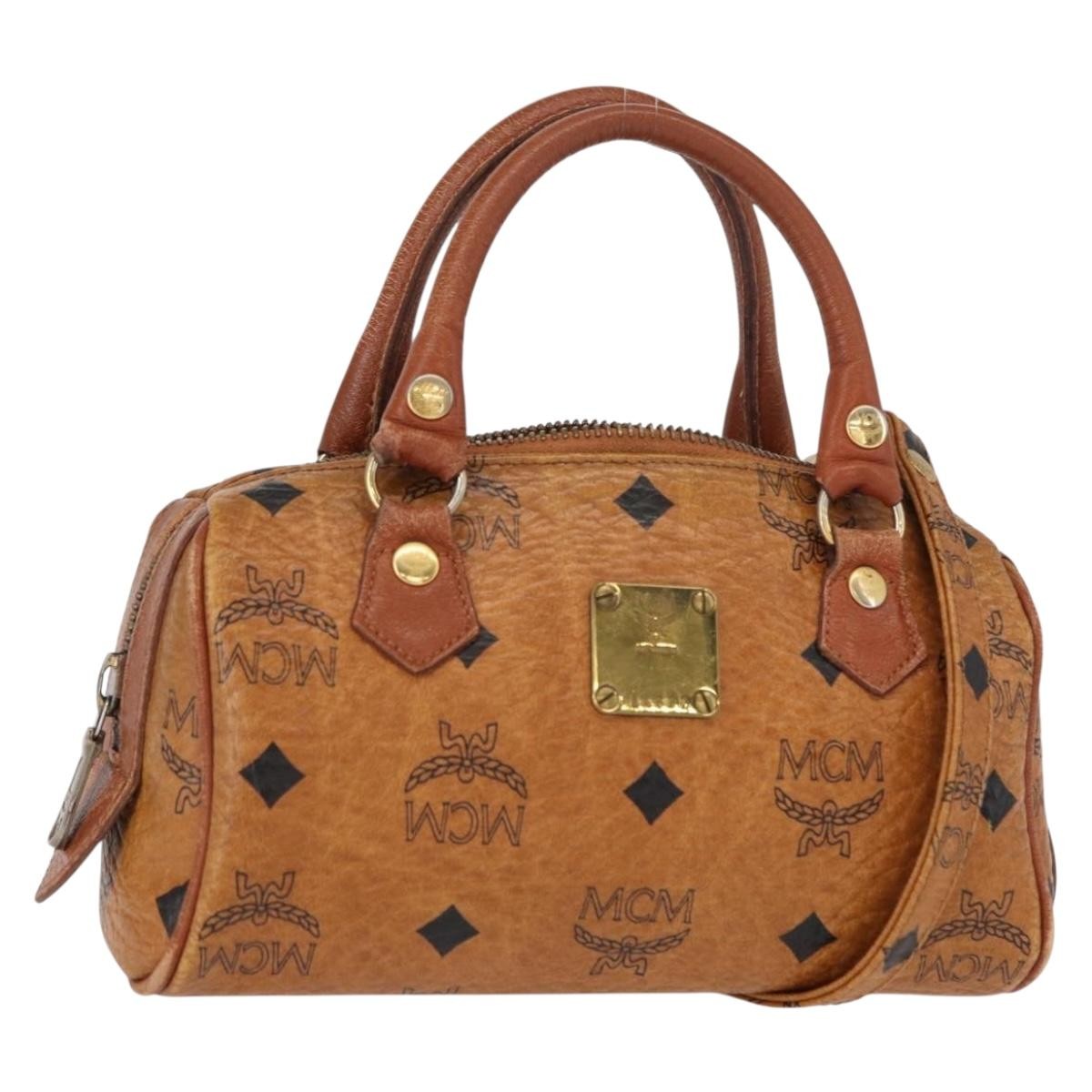 MCM MCM Vicetos Logogram Hand Bag PVC 2way Brown Gold Authentic 152390