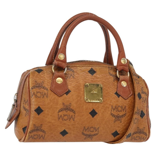 MCM MCM Vicetos Logogram Hand Bag PVC 2way Brown Gold Authentic 152390