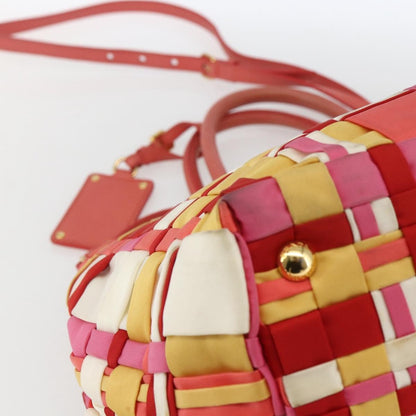 Prada PRADA Hand Bag Nylon 2way Red Gold Authentic 164691