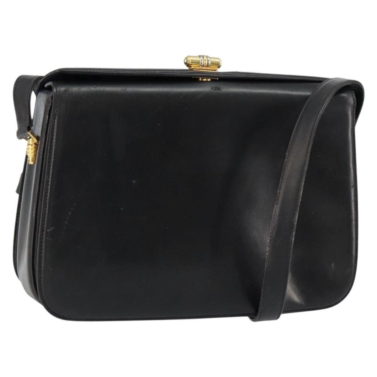Gucci GUCCI Shoulder Bag Leather Black Gold Authentic 155306
