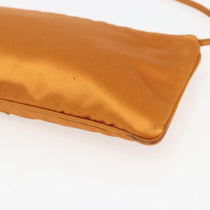 Prada PRADA Accessory Pouch Satin Orange Gold Authentic 161612 Bag