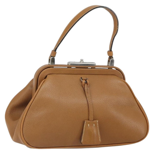 Prada PRADA Hand Bag Leather Brown Silver Authentic yk19954