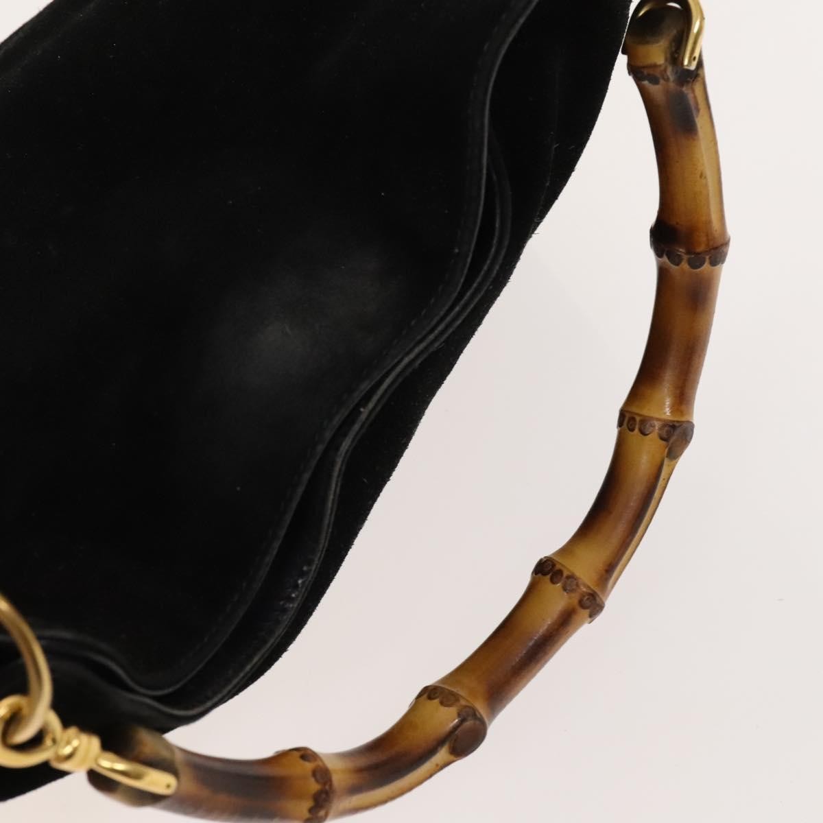 Gucci GUCCI Bamboo Shoulder Bag Suede 2way Black Gold 001 2404 16380 Authentic ti3280