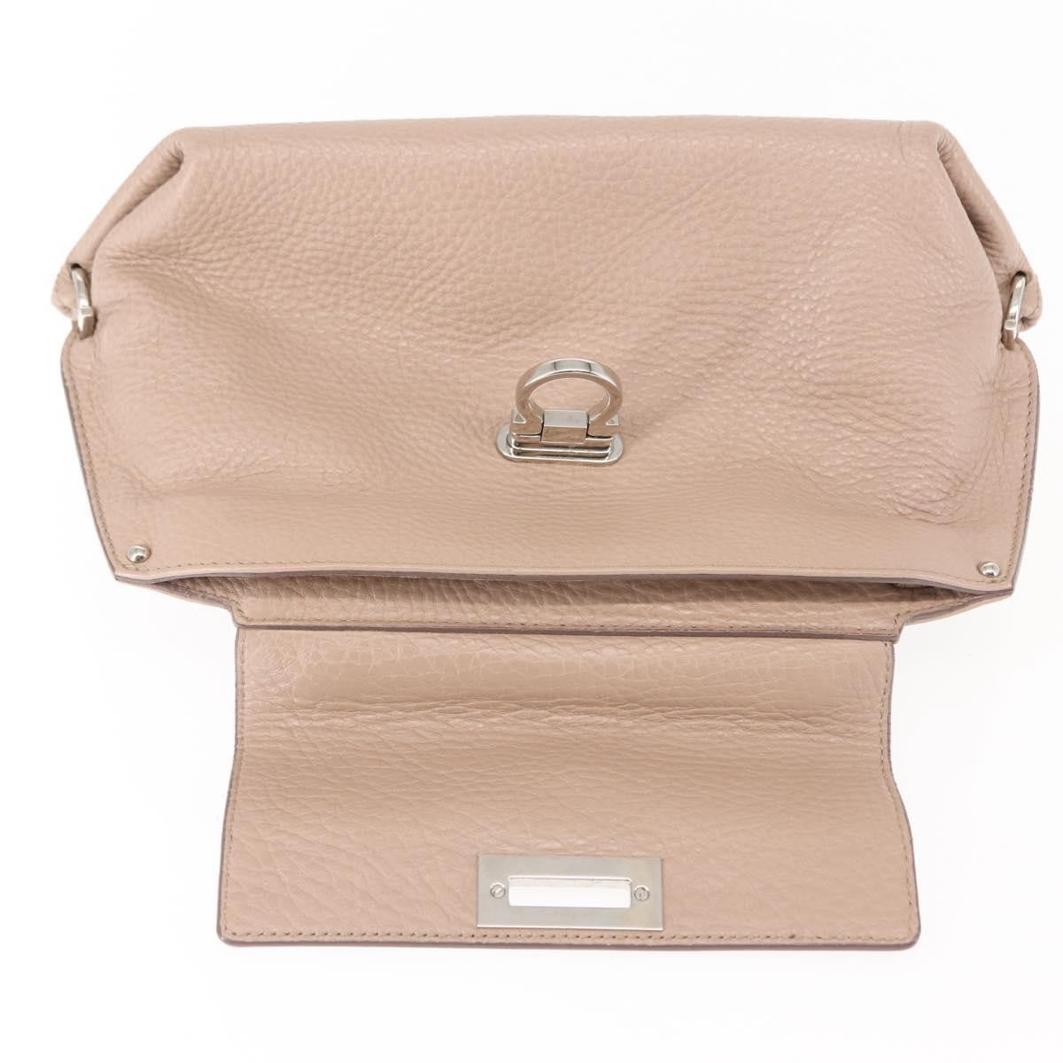 Salvatore Ferragamo Salvatore Ferragamo Gancini Sophia Hand Bag Leather Beige Silver Authentic 145498