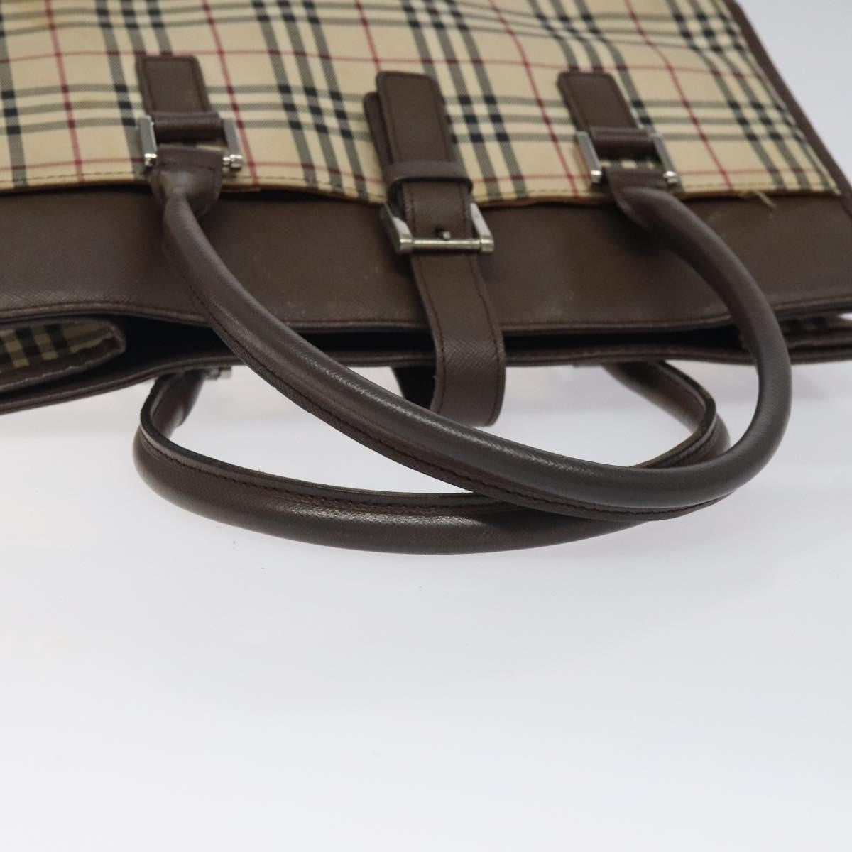 Burberry BURBERRY Nova Check Tote Bag Canvas Beige Silver Authentic 118228