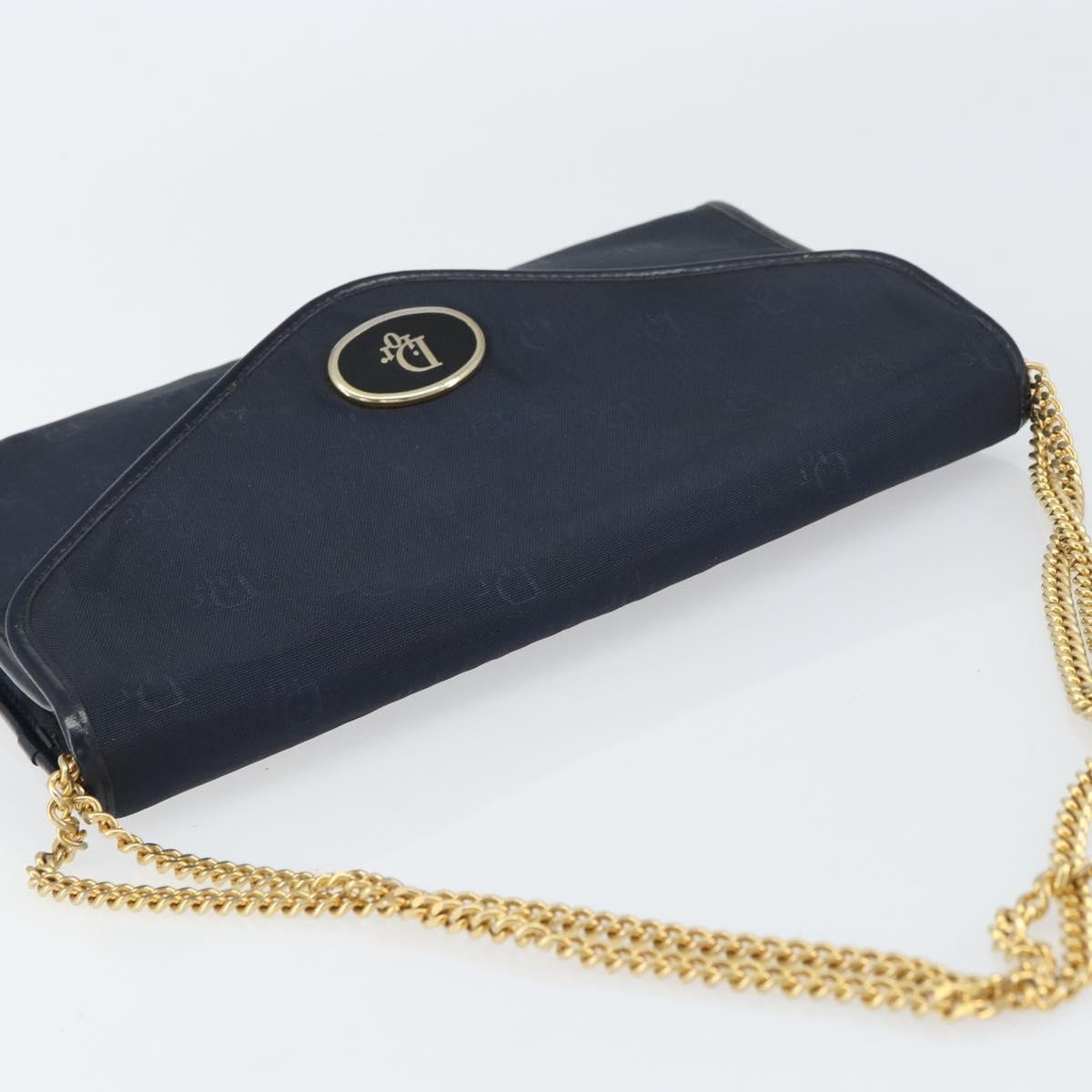 Dior Christian Dior Chain Shoulder Bag Canvas Navy Gold Authentic ti3507