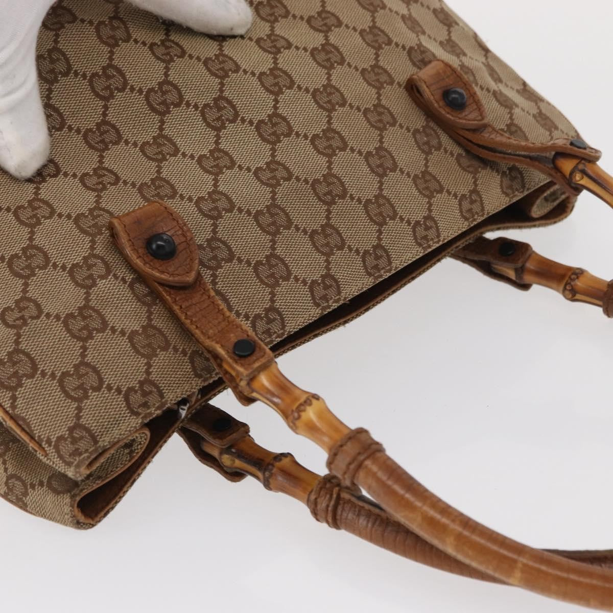 Gucci GUCCI GG Canvas Bamboo Tote Bag Beige 112526 Authentic ep12821
