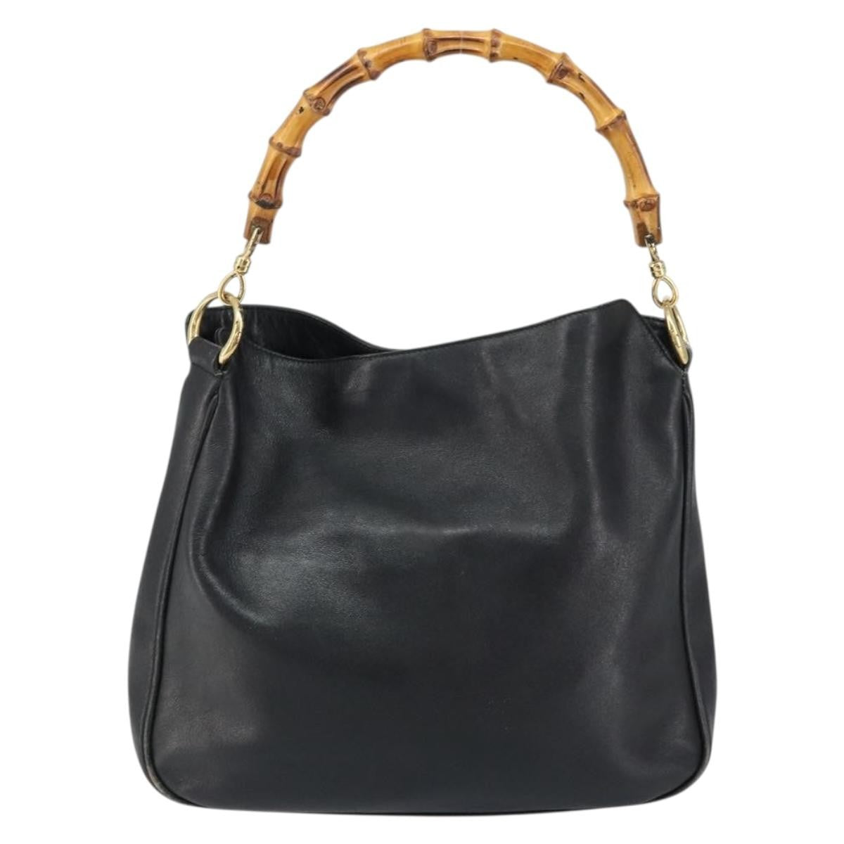 Gucci GUCCI Bamboo Hand Bag Leather Black Gold 001 0166 1638 Authentic 150344