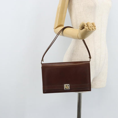 Dior Christian Dior Shoulder Bag Leather Brown Gold Authentic mr2273