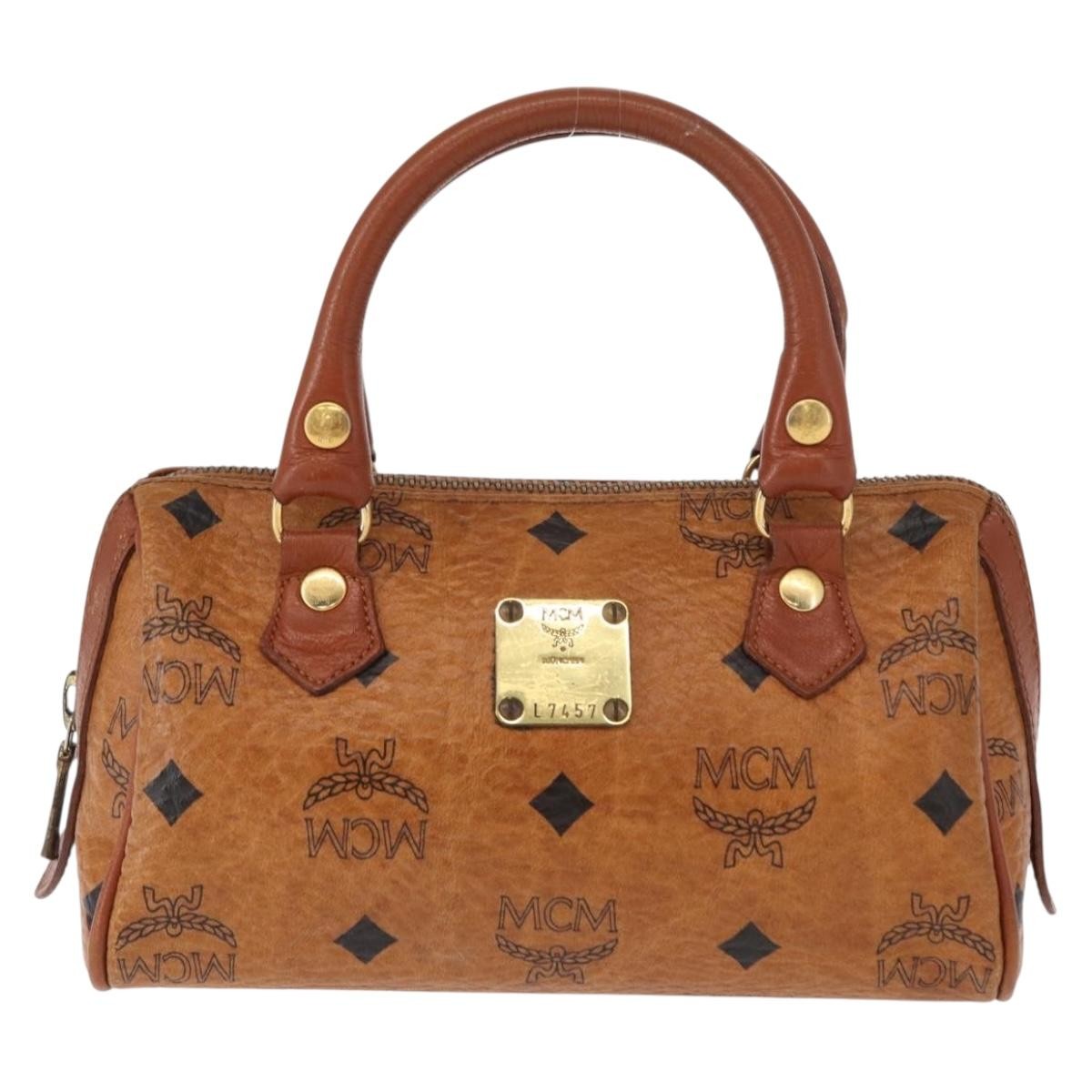 MCM MCM Logogram Vicetos Hand Bag PVC Leather Brown Gold Authentic bs31000