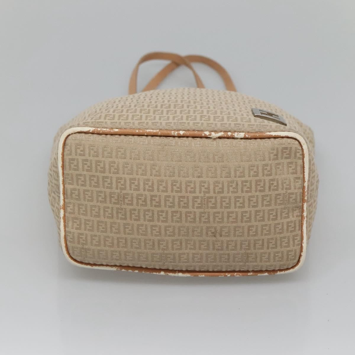 Fendi FENDI Zucchino Canvas Hand Bag Nylon Beige Silver Authentic bs26890
