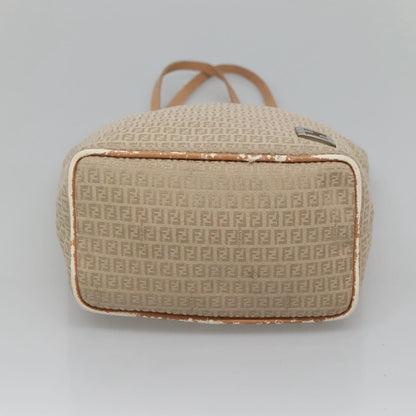 Fendi FENDI Zucchino Canvas Hand Bag Nylon Beige Silver Authentic bs26890
