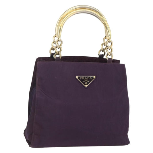 Prada PRADA Hand Bag Nylon Metal Purple Gold Authentic 155415