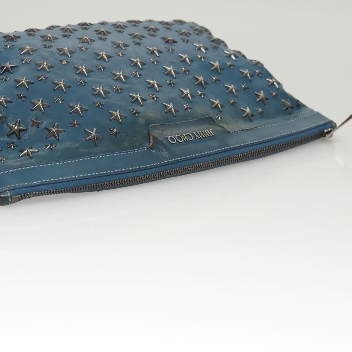 Jimmy Choo Jimmy Choo Studs Clutch Bag Leather Blue Silver Authentic BA2456