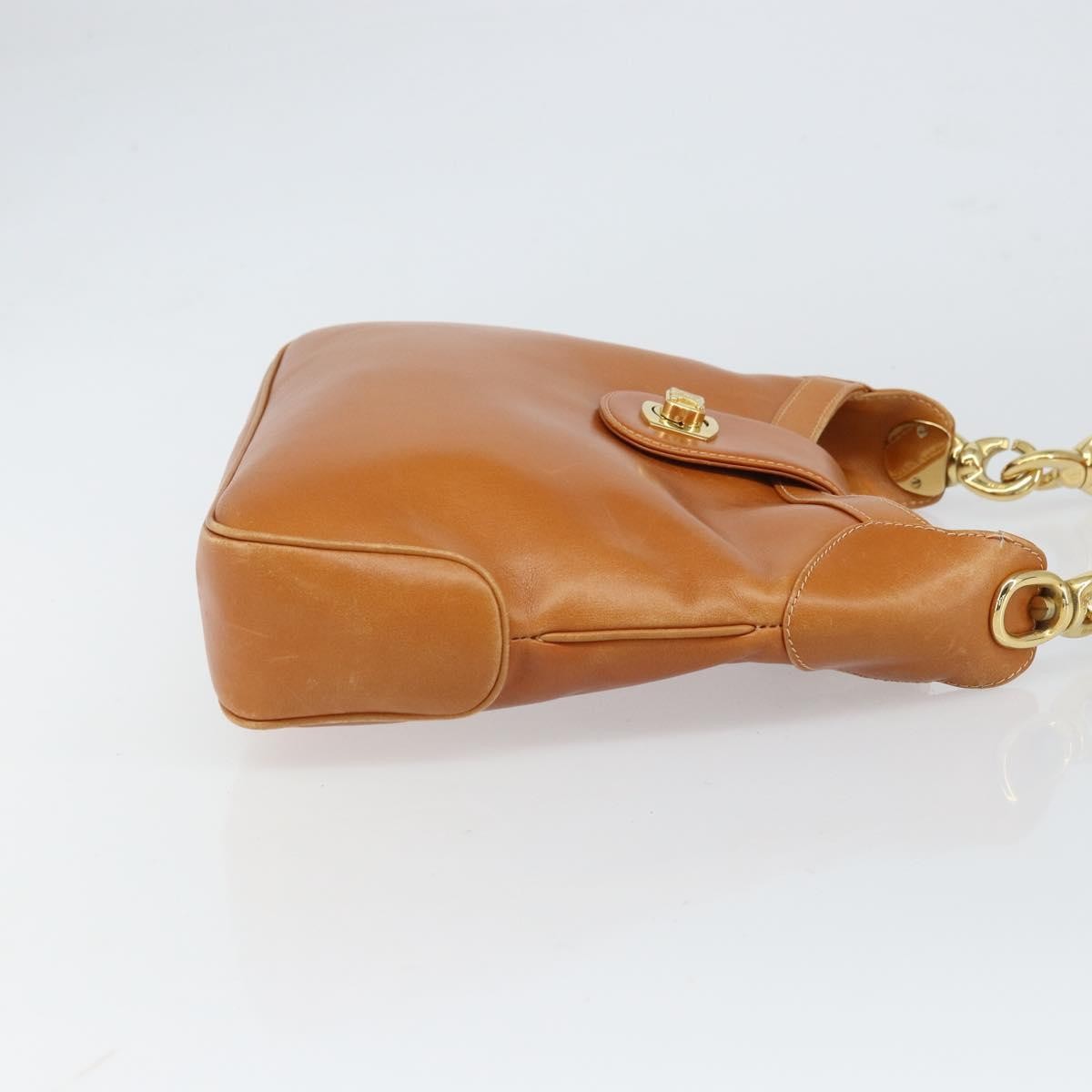 Celine CELINE Shoulder Bag Leather Brown Gold Authentic 166334