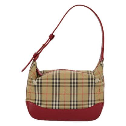 Burberry BURBERRY Nova Check Shoulder Bag Canvas Leather Beige Gold Red Authentic 98900