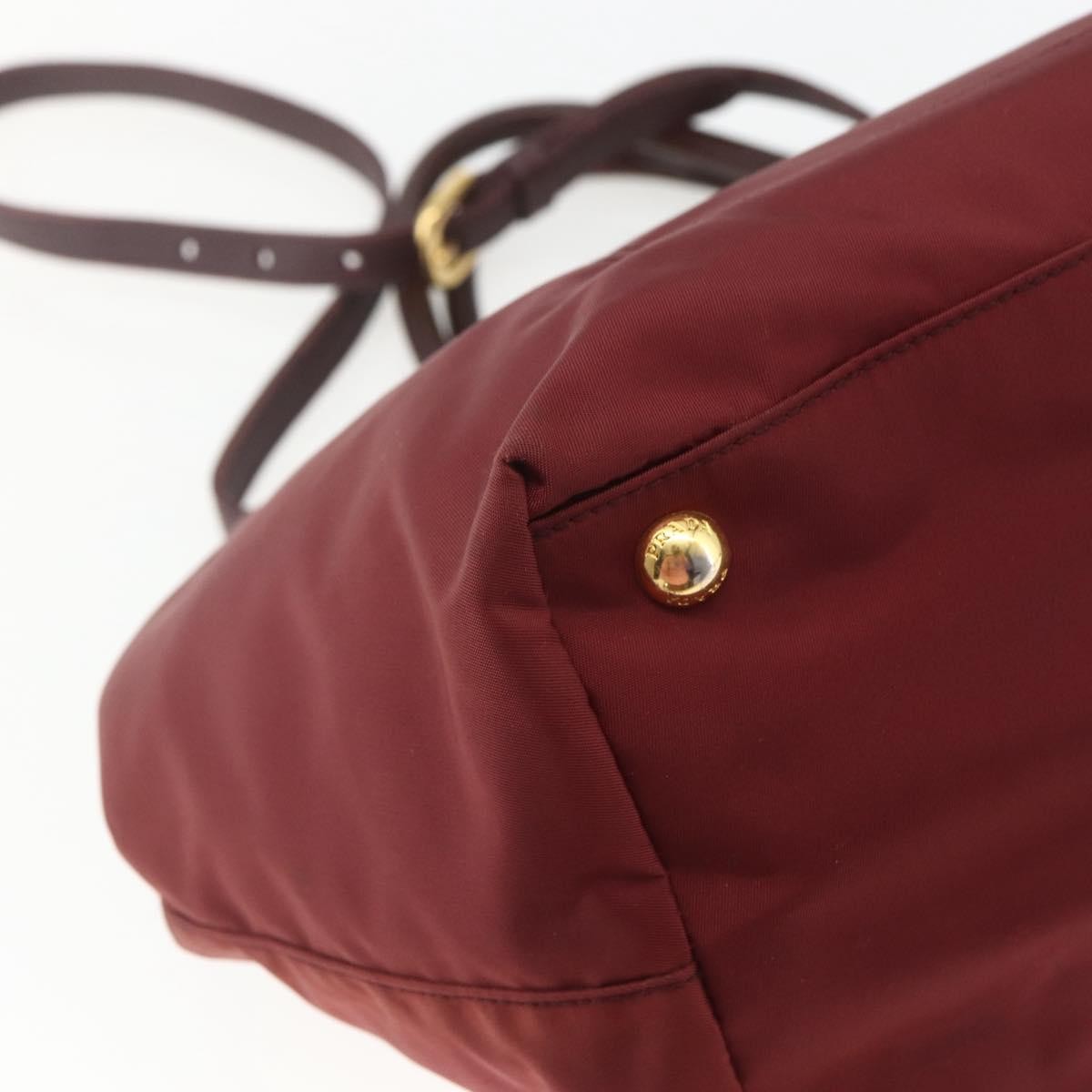 Prada PRADA Hand Bag Nylon 2way Bordeaux Gold Authentic 163074