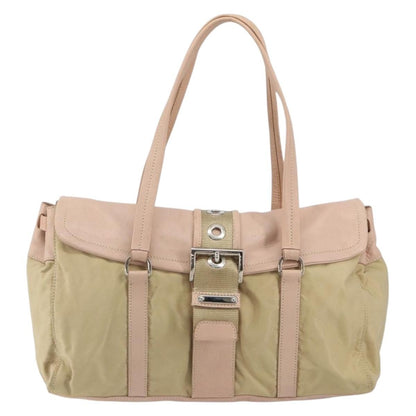 Prada PRADA Tote Bag Nylon Leather Beige Silver Authentic ep12684