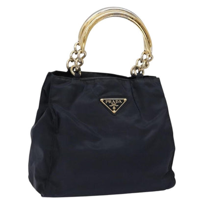 Prada PRADA Hand Bag Nylon Navy Gold Authentic 141629