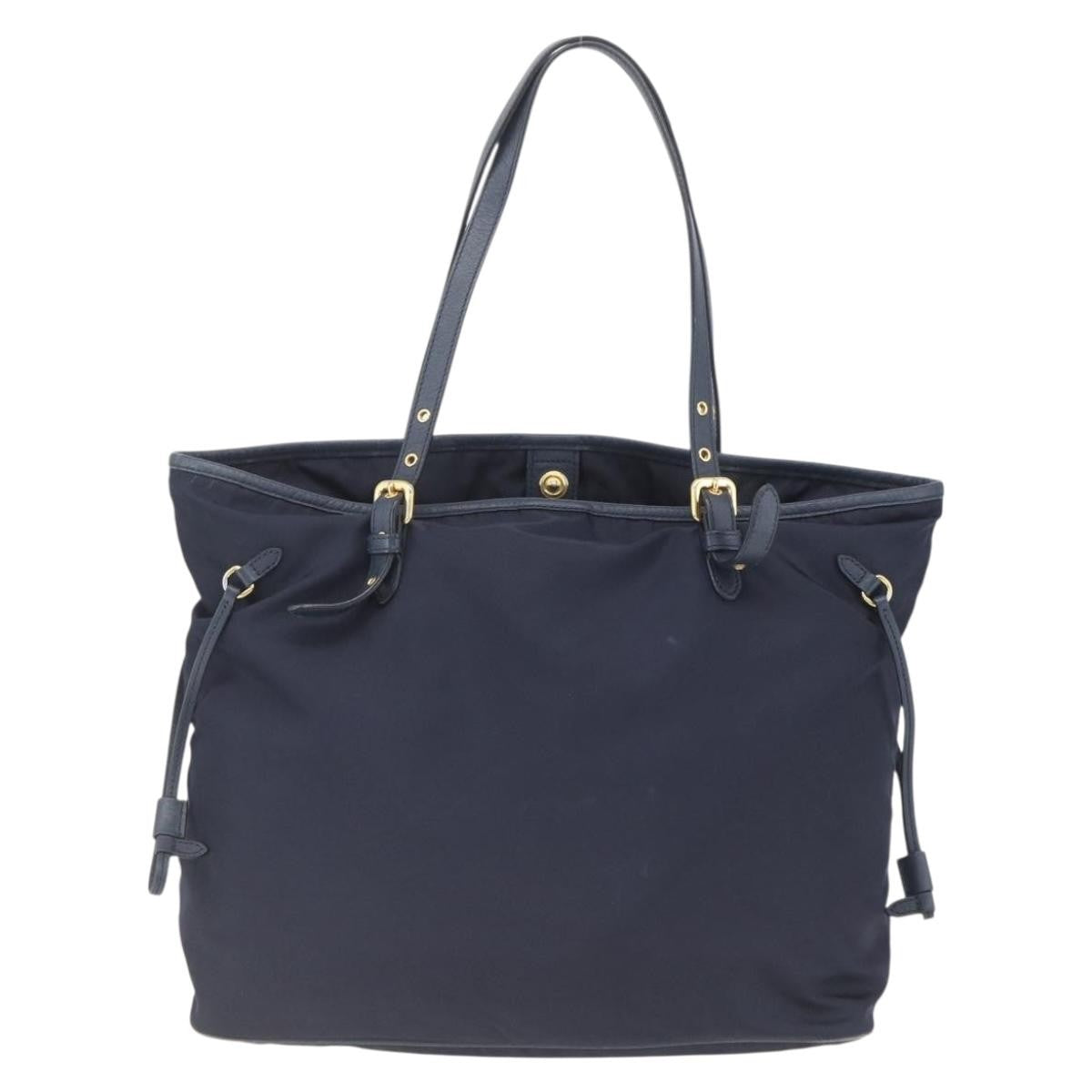 Prada PRADA Tote Bag Nylon Navy Gold Authentic 166304