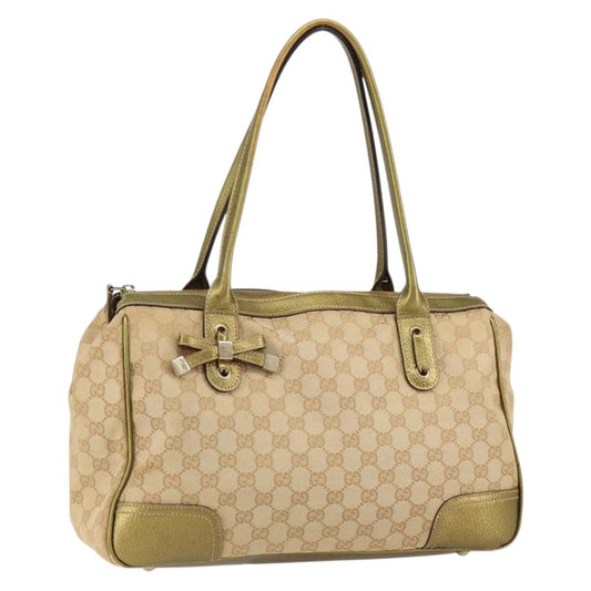 Gucci GUCCI GG Canvas Shoulder Bag Beige Gold 177052 Authentic 121395